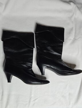 Vintage Cobbies Black Mid-Calf Heel Boots, Size 11N